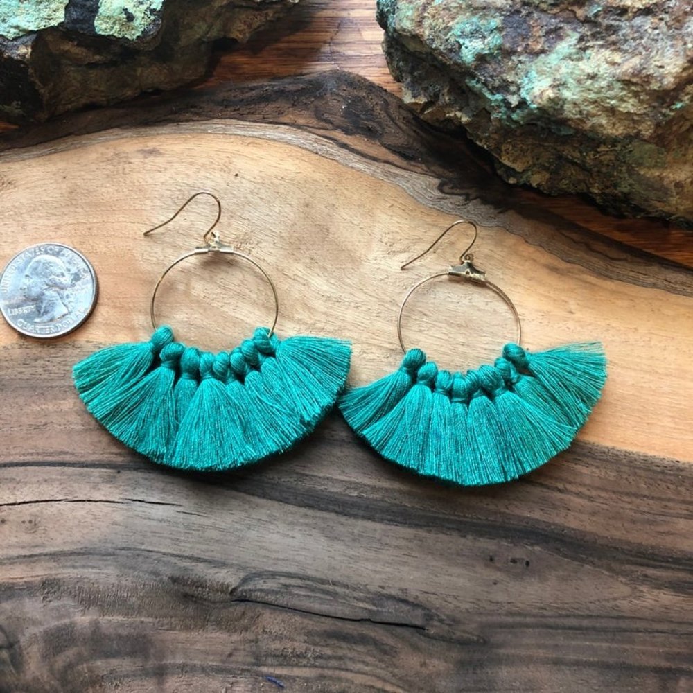 Teal Lightweight Tassel Earrings